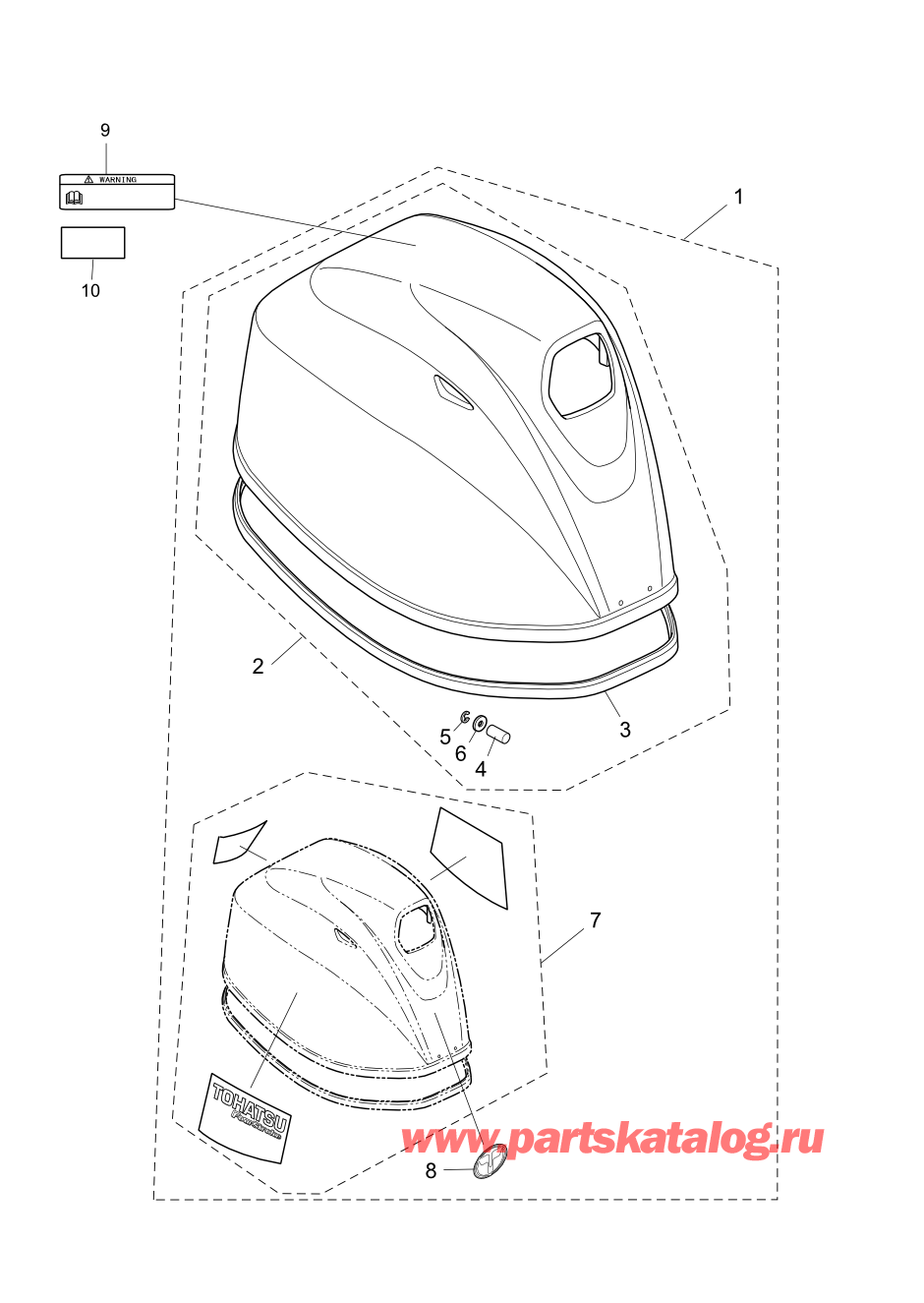 Tohatsu MFS30-C (002-21050-0BX) / Fig.19 Верх капота 