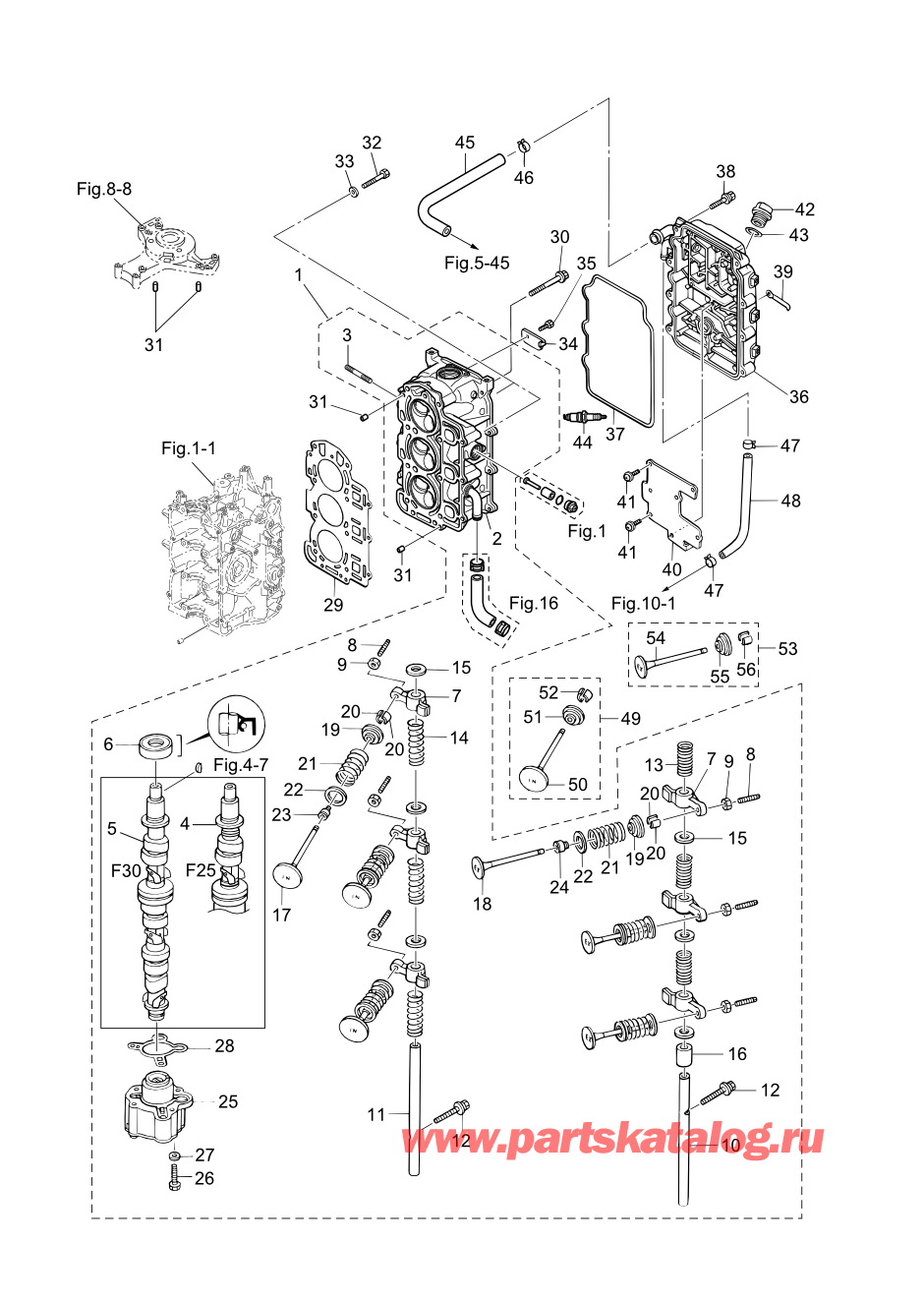 Tohatsu MFS30-C (002-21050-0BA ) / Fig.03 Головка блока цилиндра / Масляный насос 