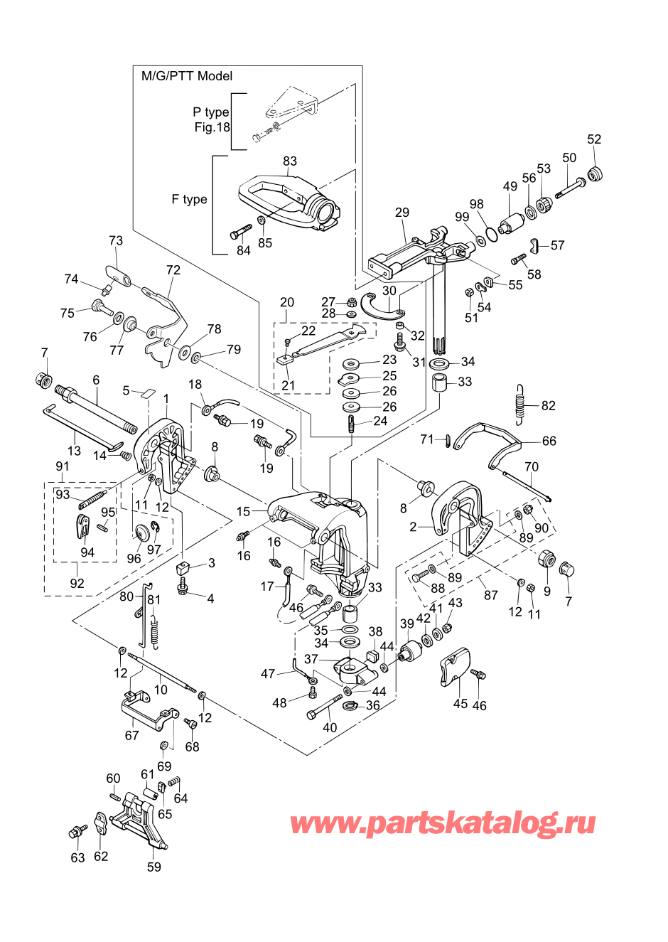 Tohatsu MFS30-C (002-21050-0BA ) / Fig.12 Кронштейн (ручной Tilt) 