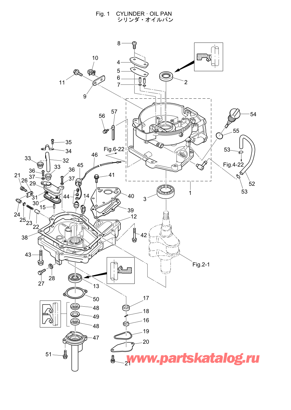 Tohatsu MFS5C (002-21046-9R) / Fig.01 Цилиндр / Масляный поддон 