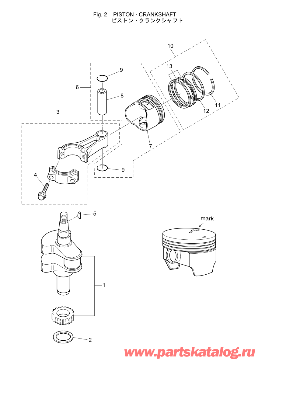 Tohatsu MFS5C (002-21046-9R) / Fig.02 Поршень / Коленвал 