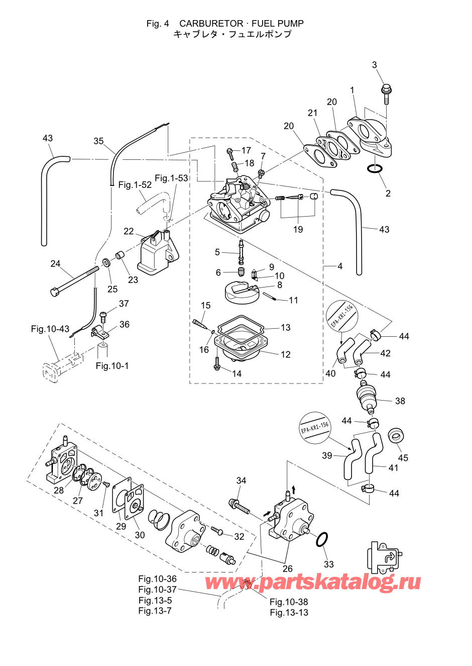 Tohatsu MFS5C (002-21046-9R) / Fig.04 Карбюратор / Топливный насос 