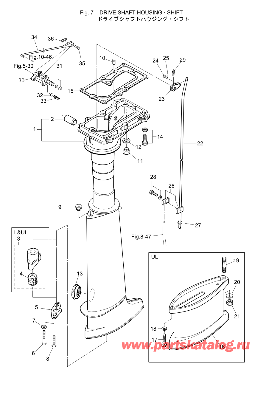 Tohatsu MFS5C (002-21046-9R) / Fig.07 Корпус вала передачи / Переключатель 