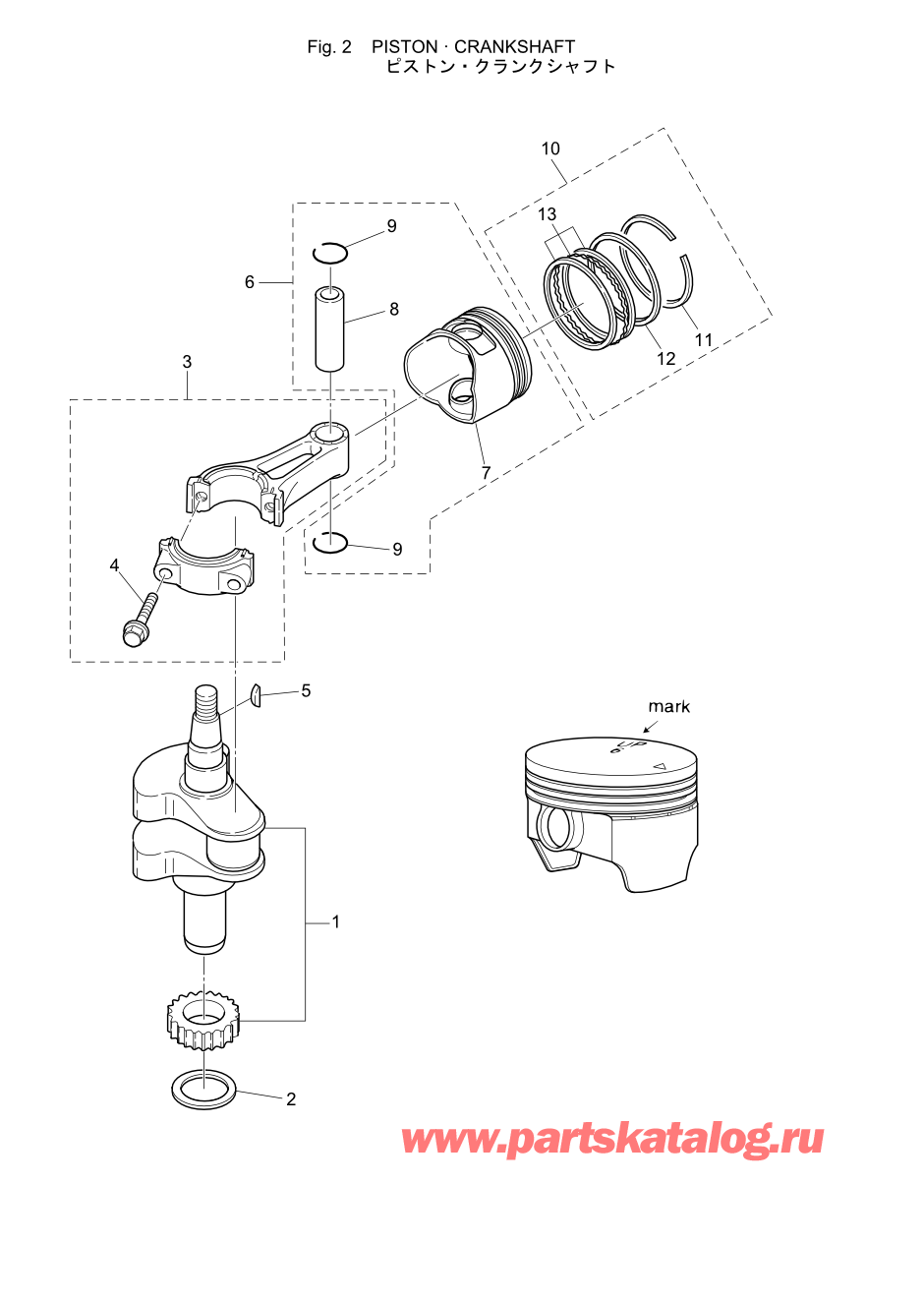 Tohatsu MFS5C (002-21046-0AE) / Fig.02 Поршень / Коленвал 