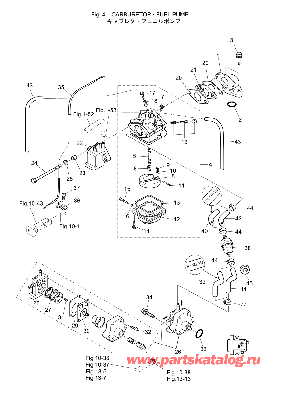 Tohatsu MFS5C (002-21046-0AE) / Fig.04 Карбюратор / Топливный насос 