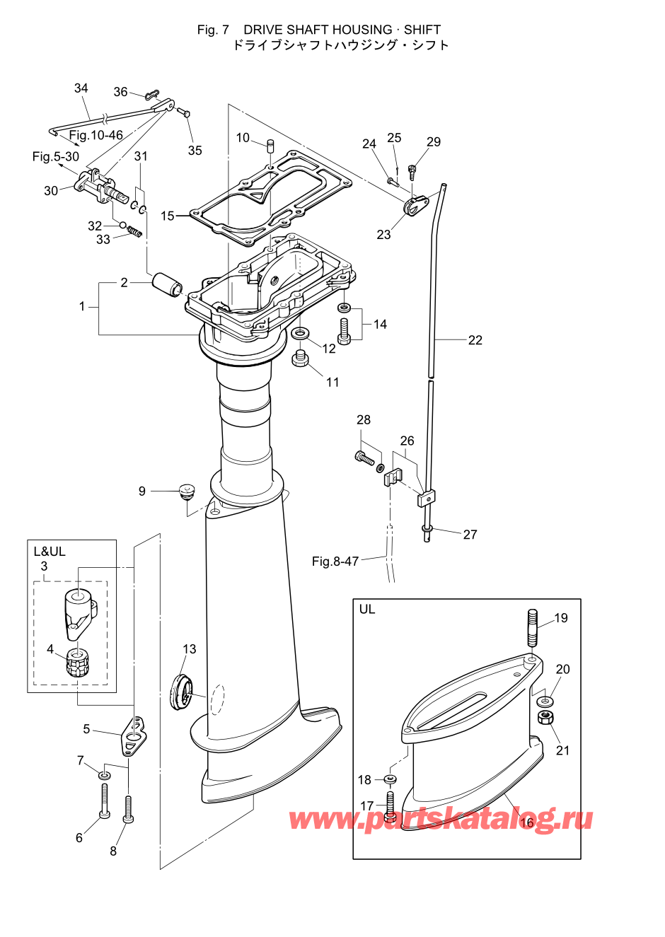 Tohatsu MFS5C (002-21046-0AE) / Fig.07 Корпус вала передачи / Переключатель 