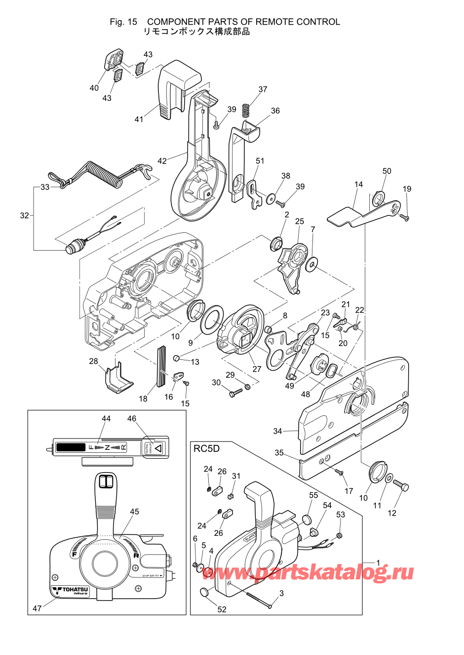 Tohatsu MFS5C (002-21046-0AE) / Fig.15 детали и запчасти Of Дистанционное управление 