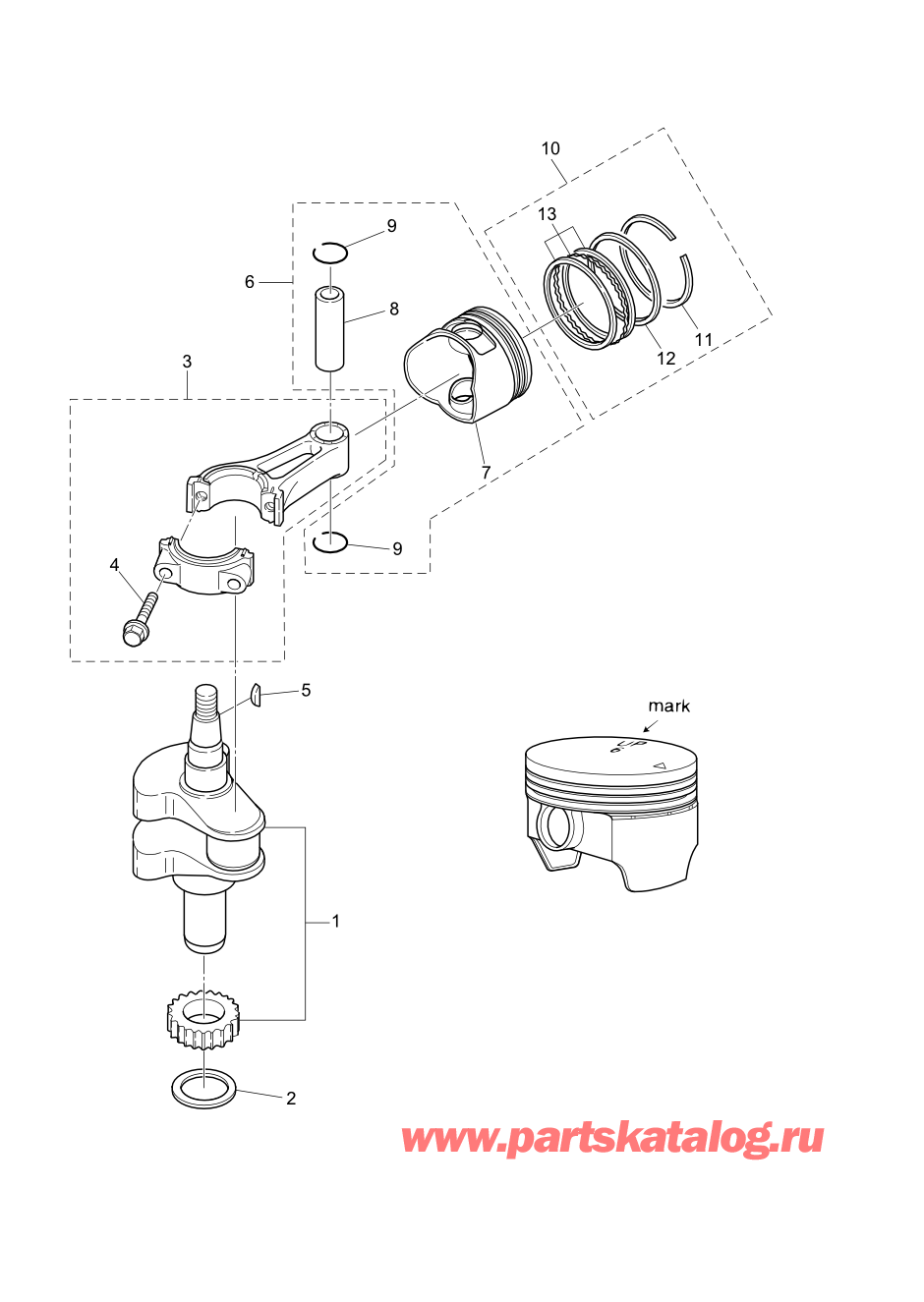 Tohatsu MFS5C (002-21046-0AF) / Fig.02 Поршень / Коленвал 