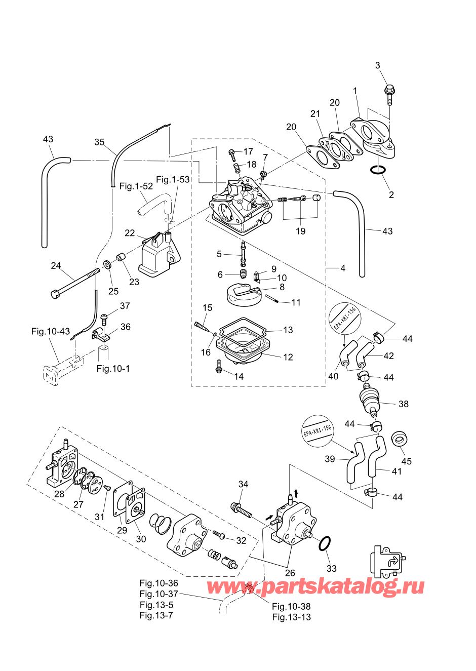 Tohatsu MFS5C (002-21046-0AF) / Fig.04 Карбюратор / Топливный насос 