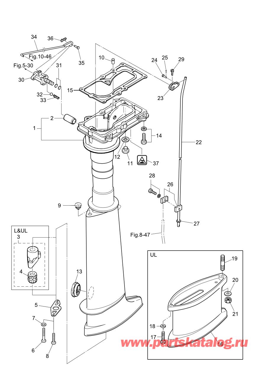 Tohatsu MFS5C (002-21046-0AF) / Fig.07 Корпус вала передачи / Переключатель 