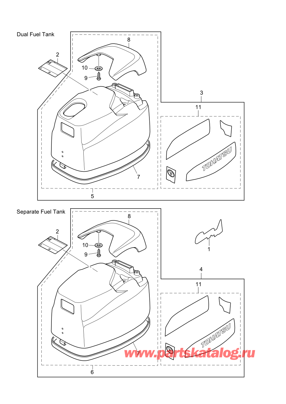 Tohatsu MFS5C (002-21046-0AF) / Fig.11 Верх капота 