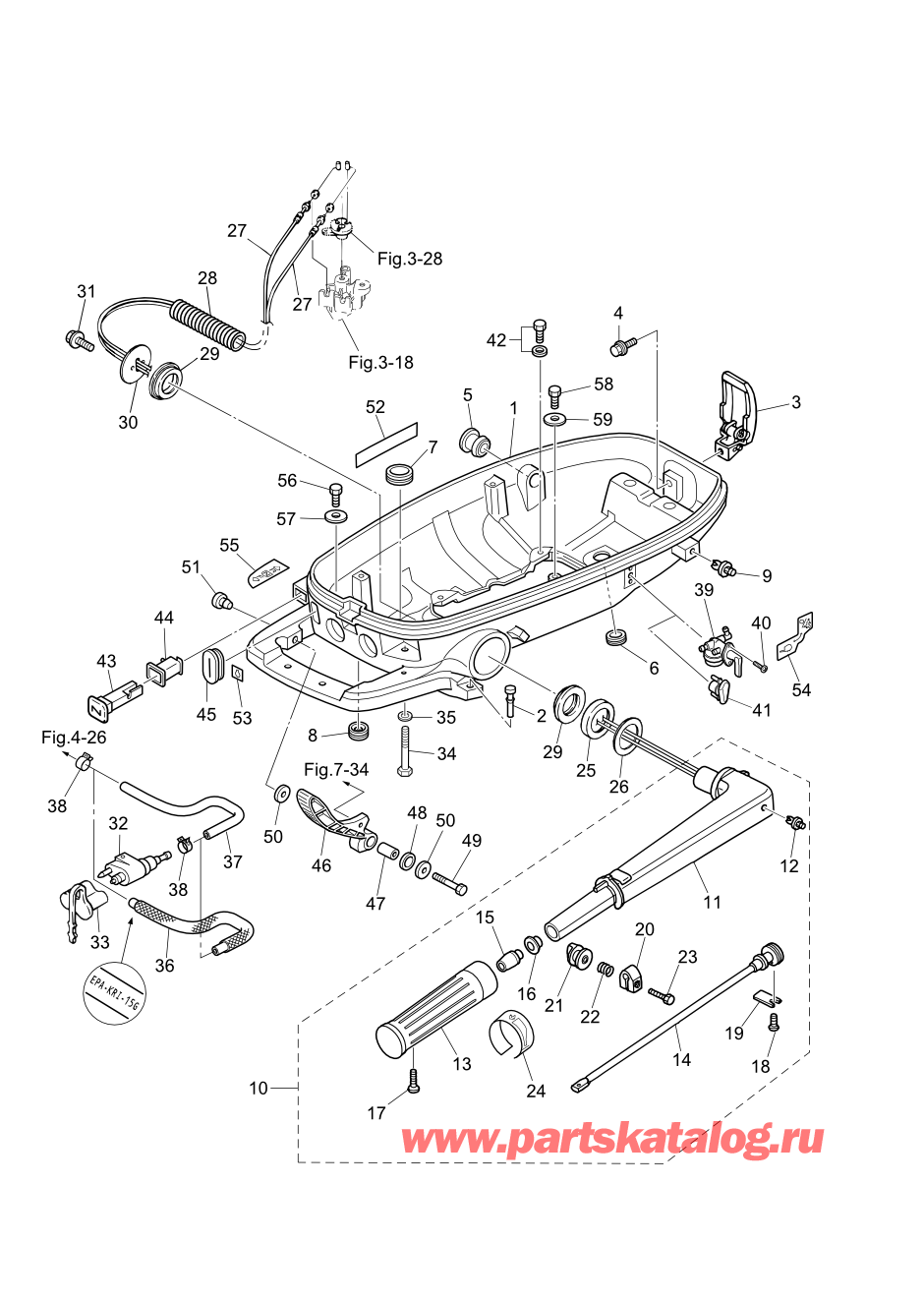 Tohatsu MFS5C (002-21046-0AG) / Fig.10 Низ капота / Румпель 