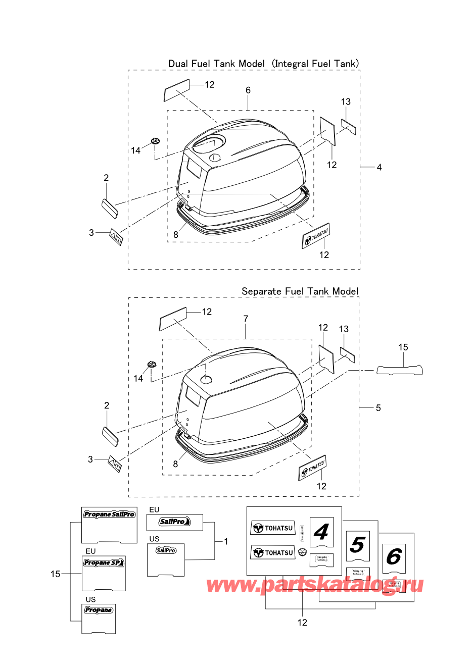 Tohatsu MFS5D (002-21046-0BX) / Fig.11 Верх капота 