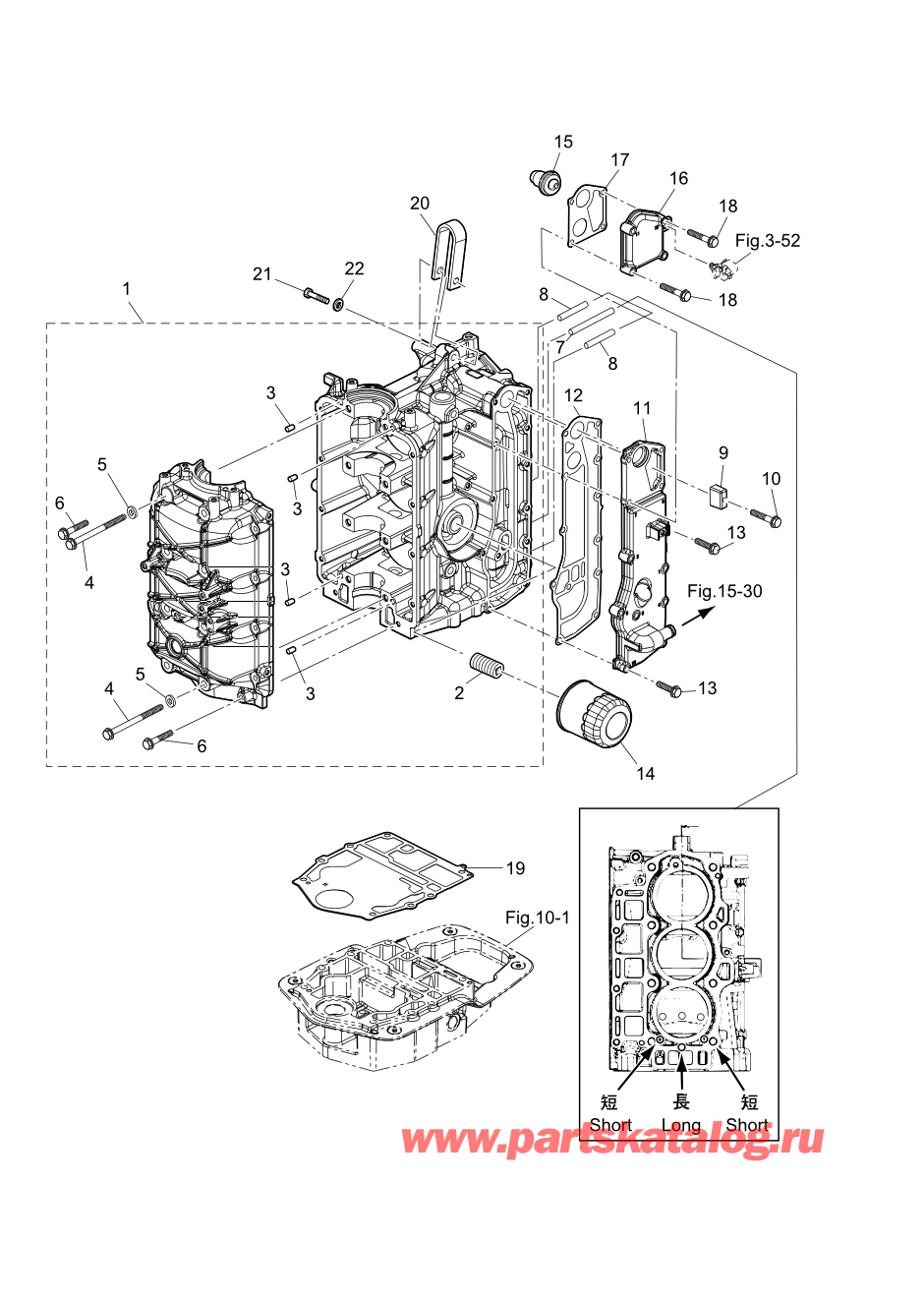 Tohatsu MFS60A (02-21058-0AK) / Fig.01 Цилиндр / Кривошип Case 