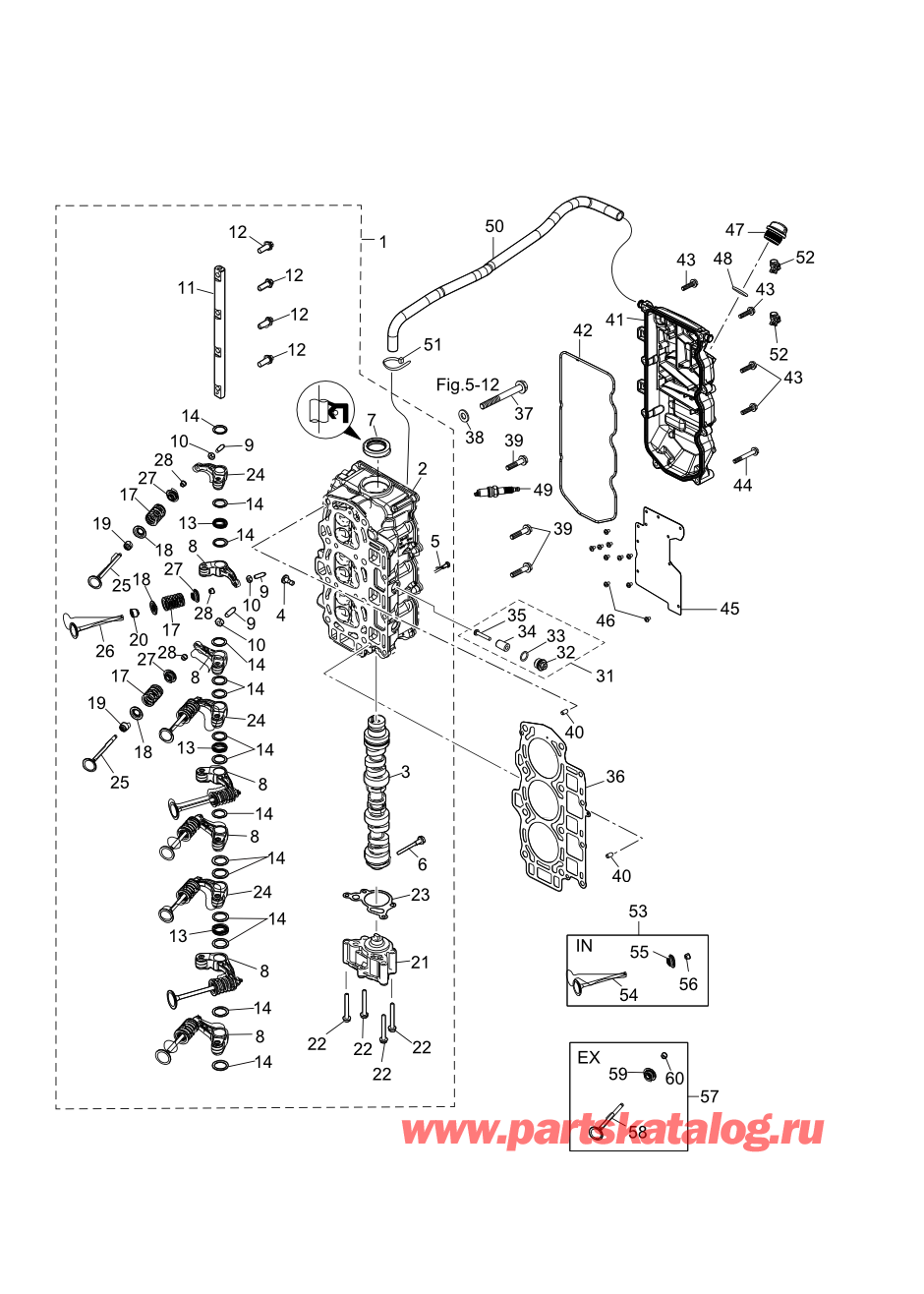 Tohatsu MFS60A (02-21058-0AK) / Fig.03 Головка блока цилиндра / Масляный насос 