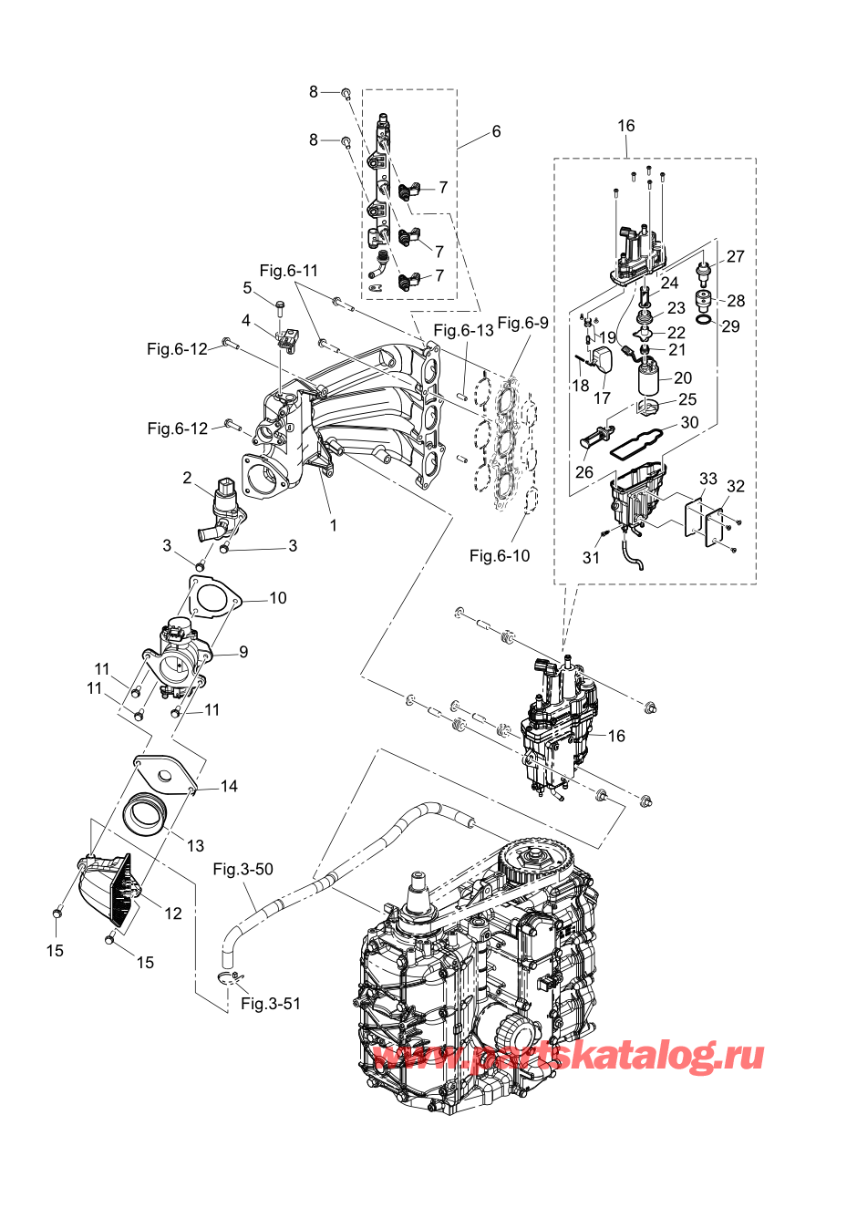 Tohatsu MFS60A (02-21058-0AK) / Fig.05 Впускной коллектор 