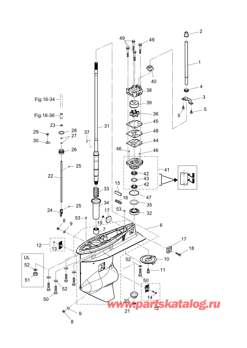 Tohatsu MFS60A (02-21058-0AK) / Fig.11 Редуктор (drivesha футов) 