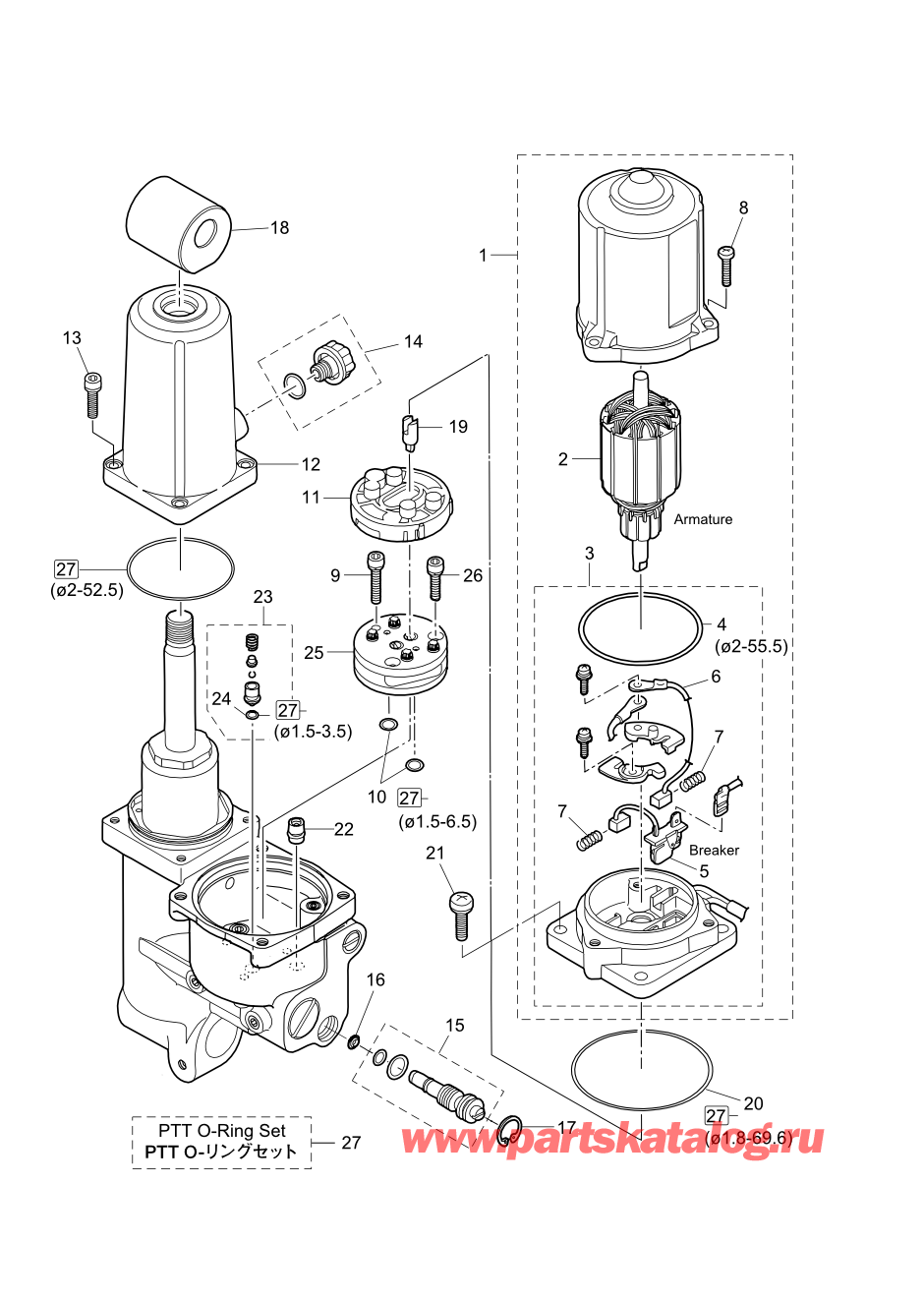 Tohatsu MFS60A (02-21058-0AK) / Fig.14 регулировка трима и наклона 