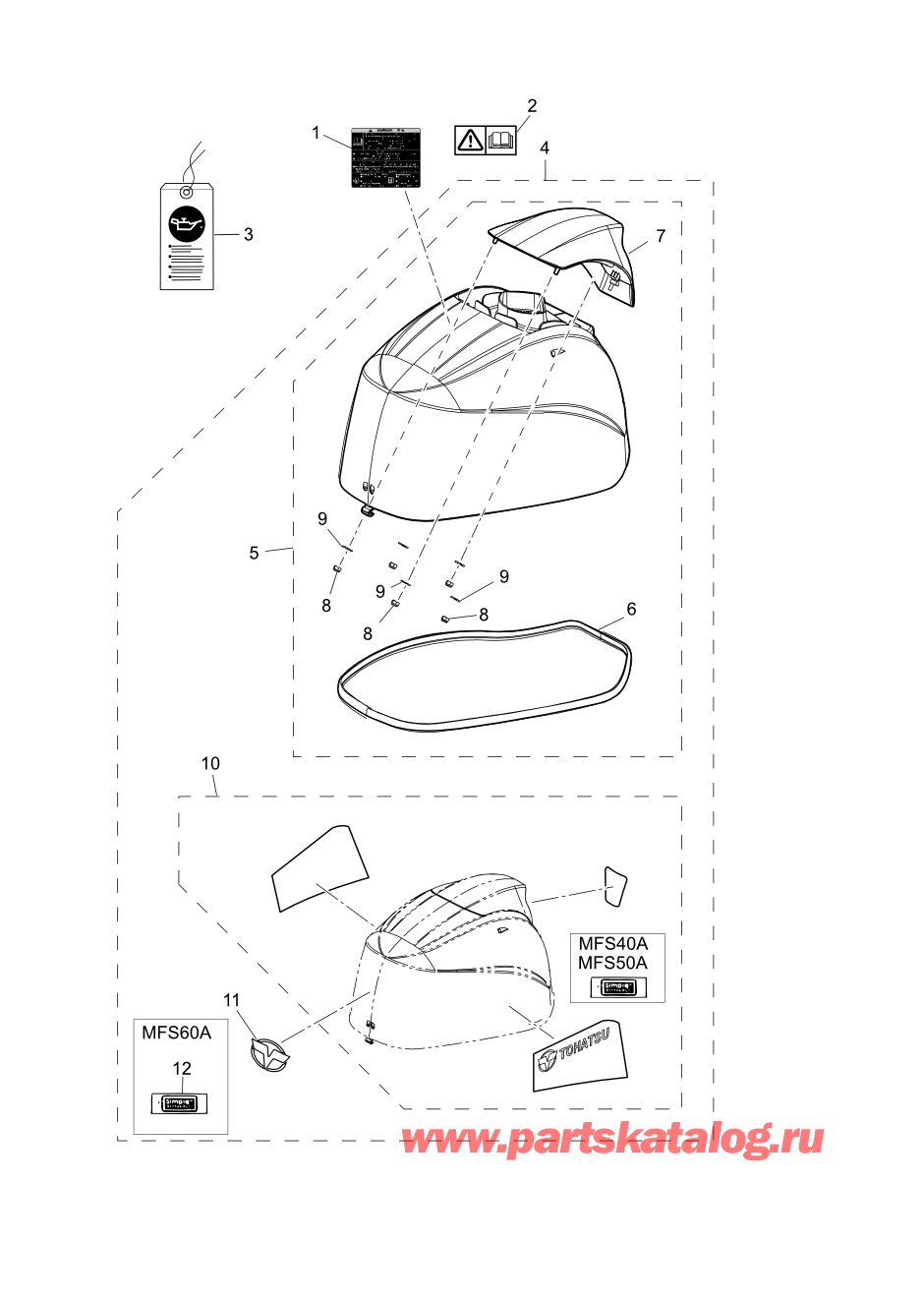 Tohatsu MFS60A (02-21058-0AK) / Fig.18 Верх капота 