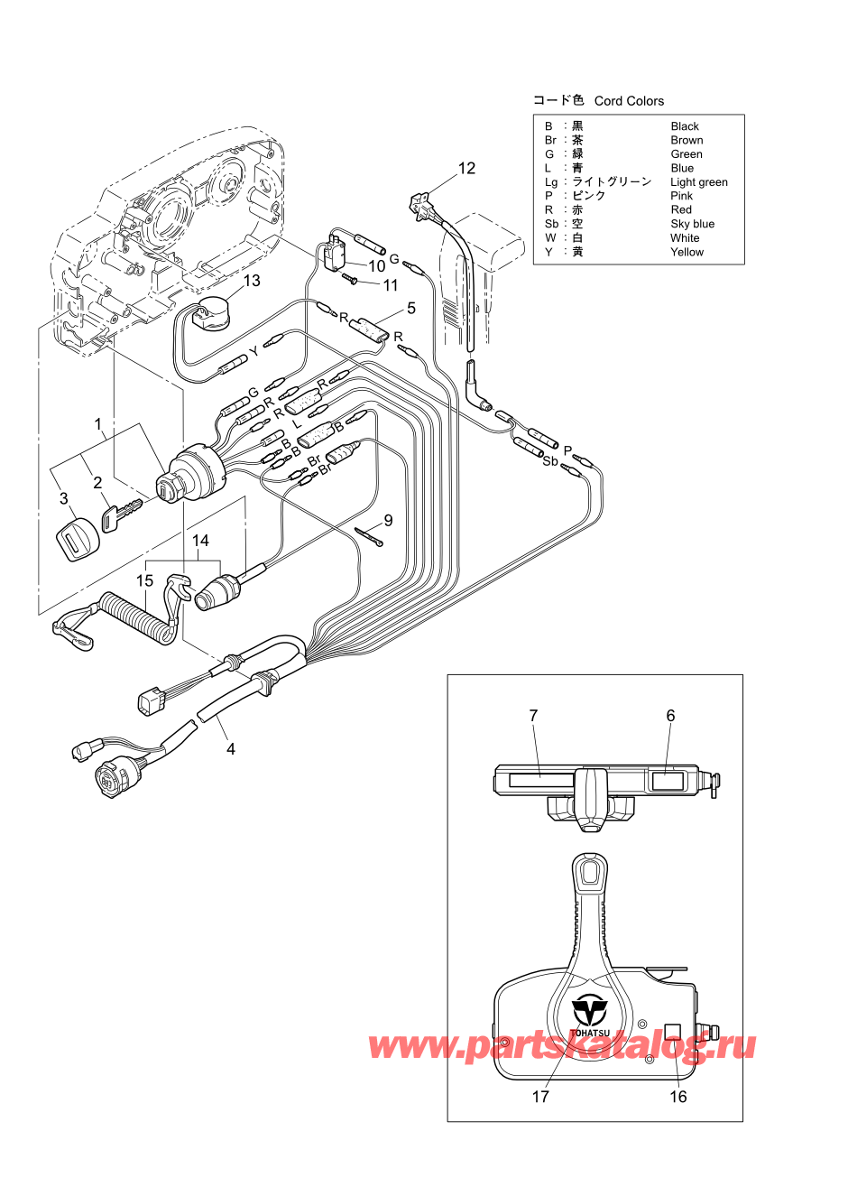 Tohatsu MFS60A (02-21058-0AK) / Fig.22 детали и запчасти Of Дистанционное управление (Электрические части) 