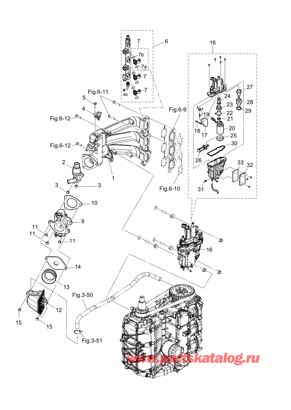 Tohatsu MFS60A (002-21058-0BX) / Fig.05 Впускной коллектор 