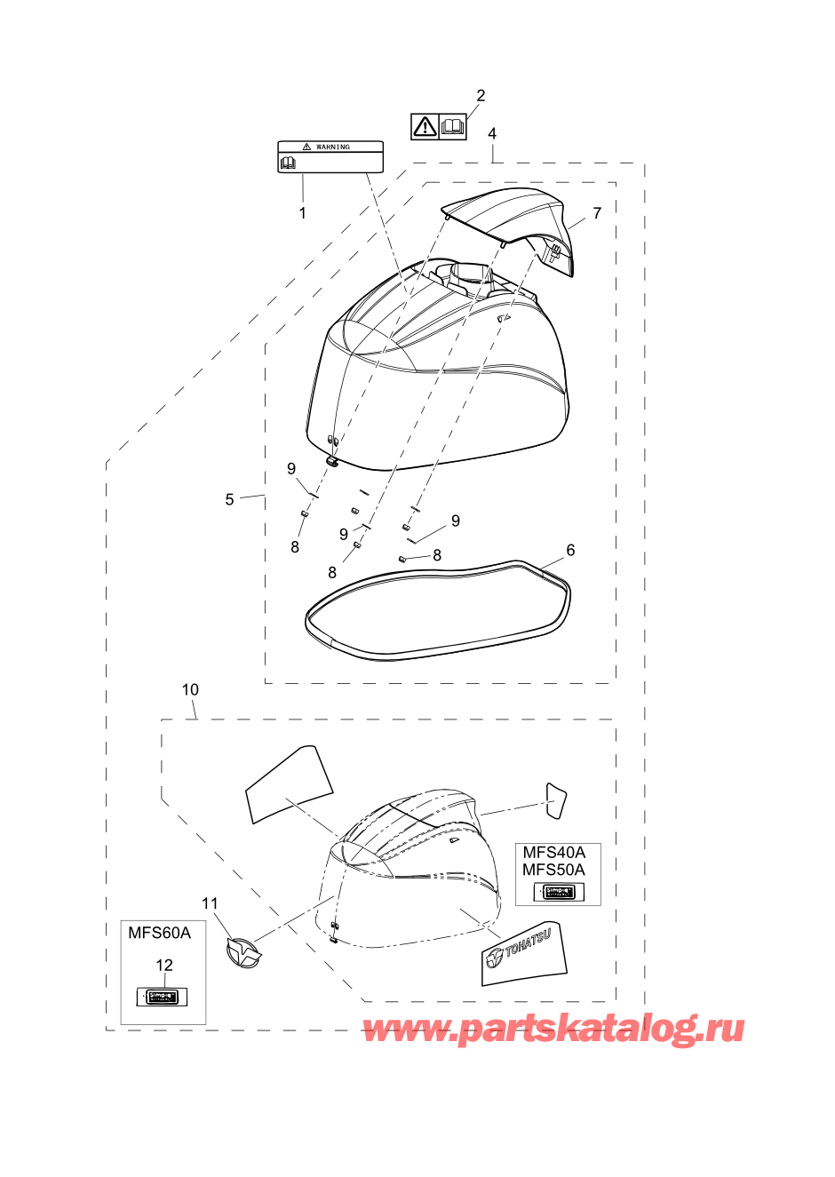 Tohatsu MFS60A (002-21058-0BX) / Fig.18 Верх капота 