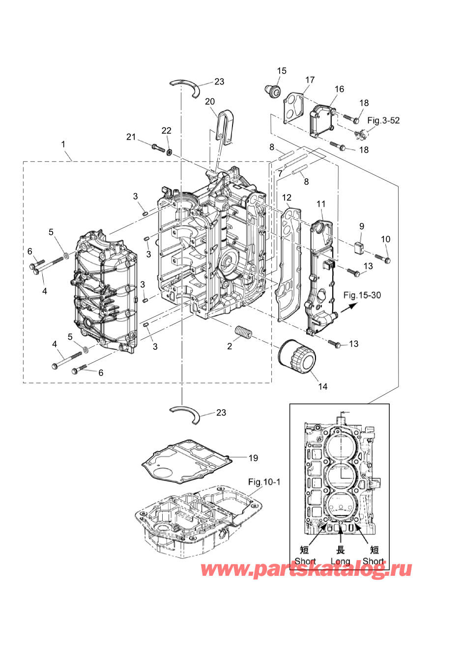 Tohatsu MFS60A (002-21058-0BA) / Fig.01 Цилиндр / Кривошип Case 