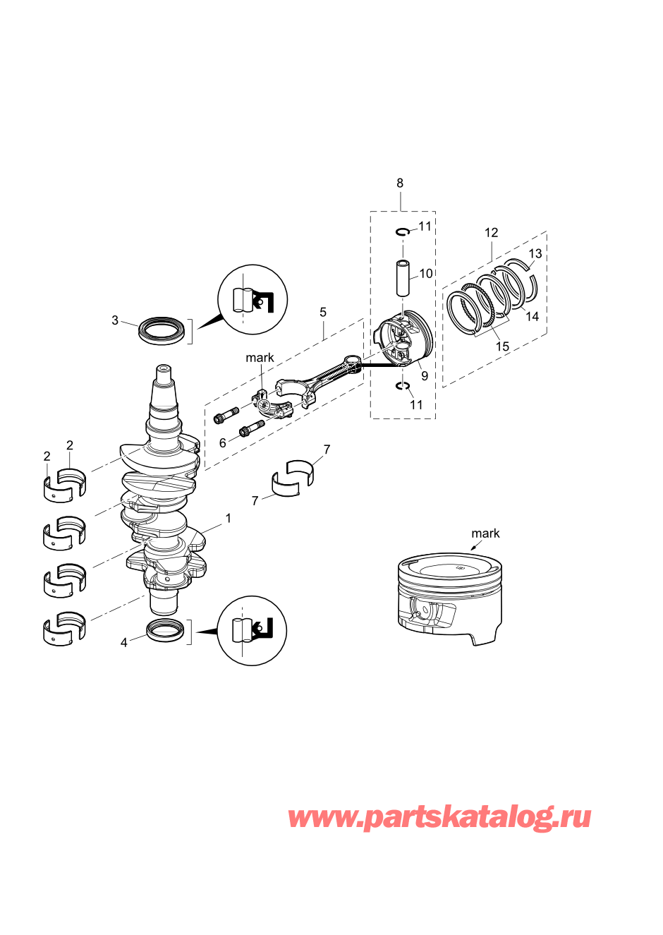 Tohatsu MFS60A (002-21058-0BA) / Fig.02 Поршень / Коленвал 