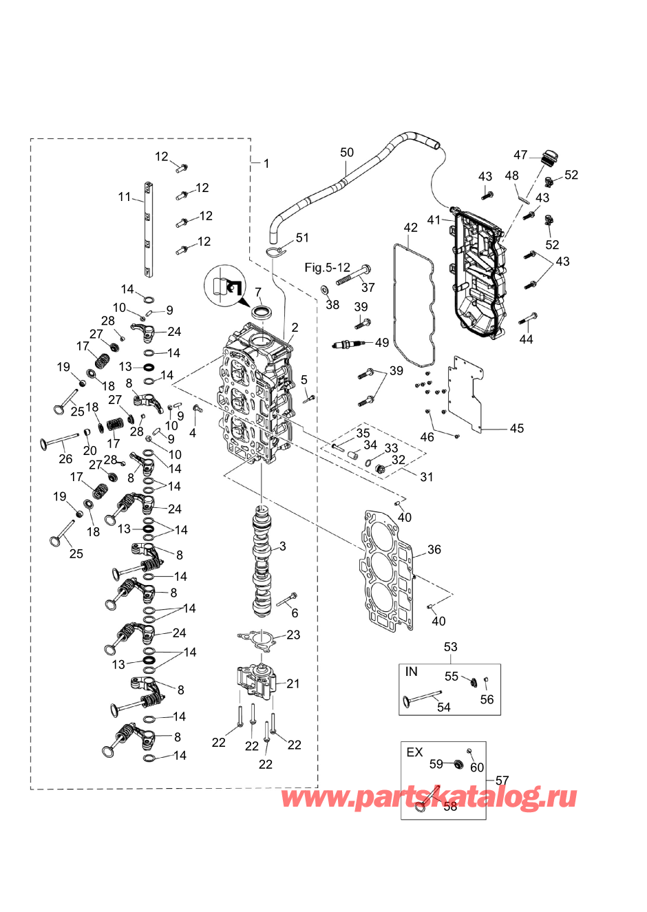 Tohatsu MFS60A (002-21058-0BA) / Fig.03 Головка блока цилиндра / Масляный насос 