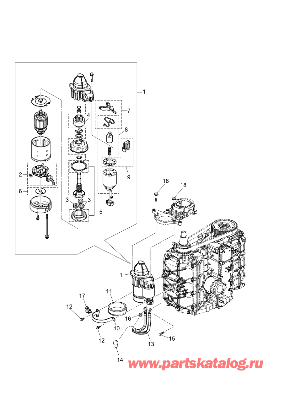 Tohatsu MFS60A (002-21058-0BA) / Fig.08 Электрические части (двигатель стартера) 