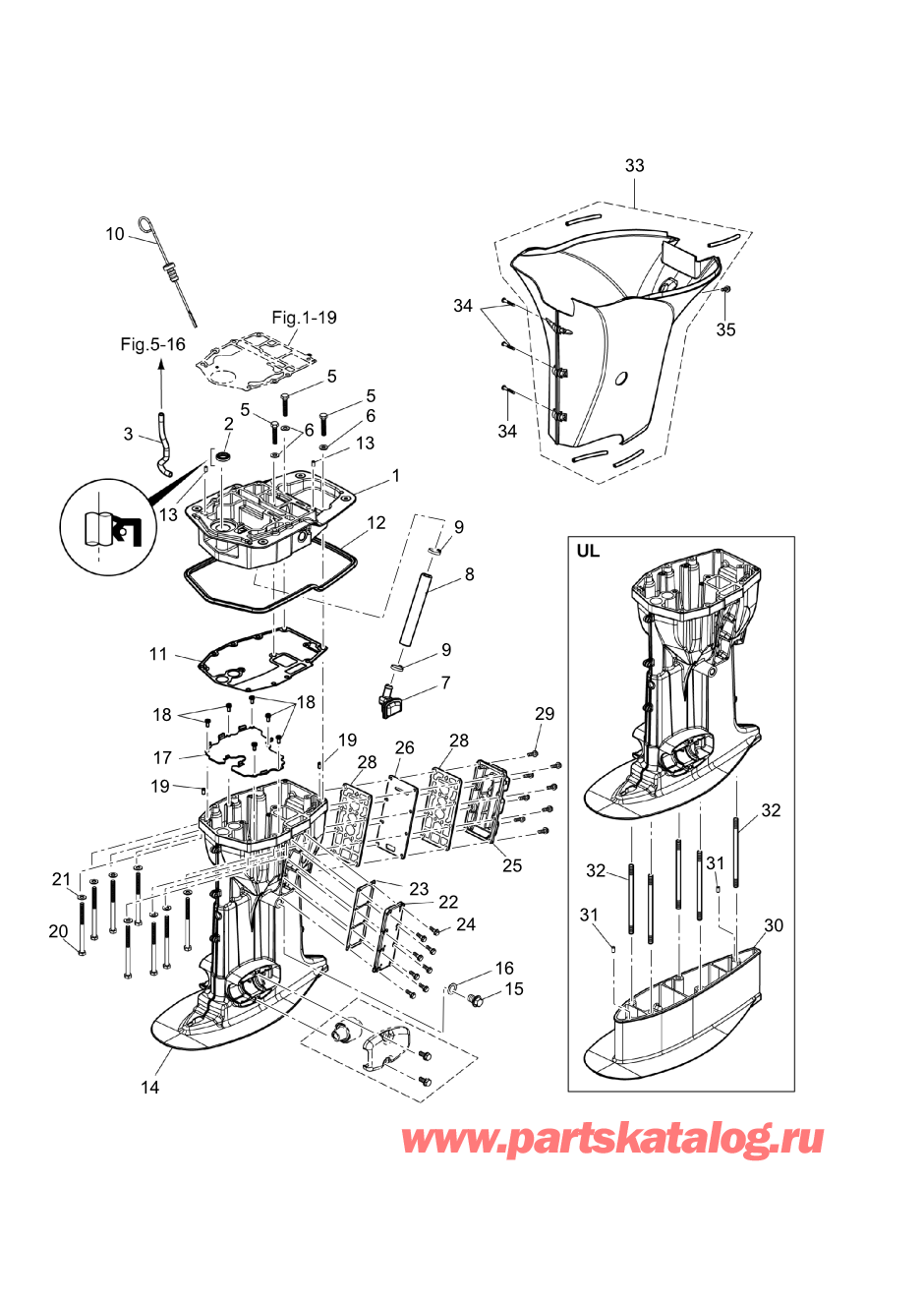 Tohatsu MFS60A (002-21058-0BA) / Fig.10 Корпус вала передачи 