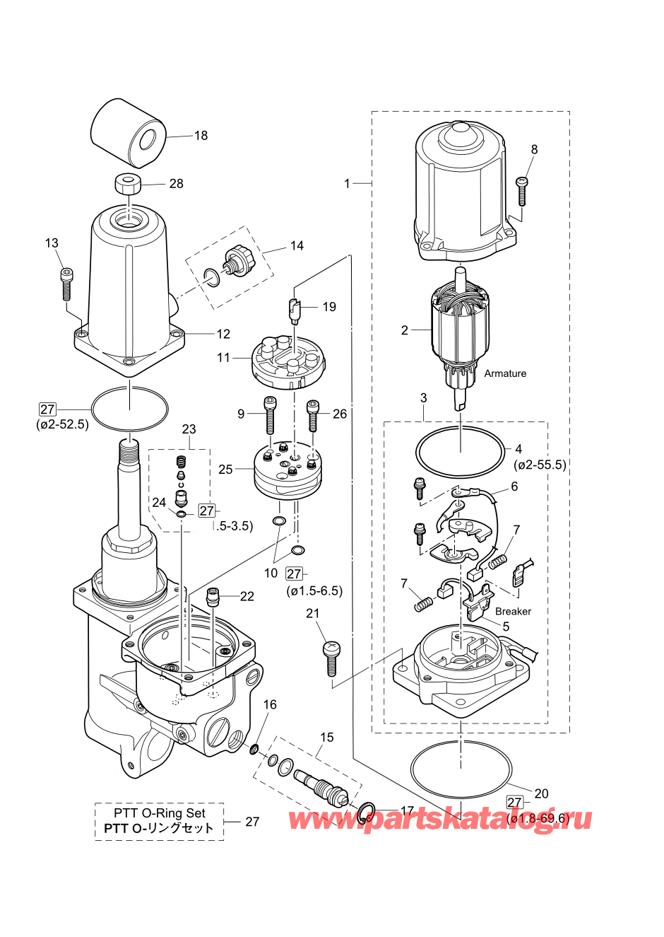 Tohatsu MFS60A (002-21058-0BA) / Fig.14 регулировка трима и наклона 