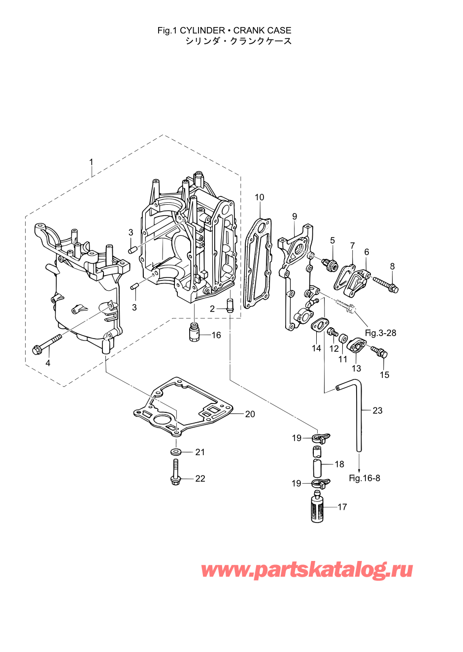 Tohatsu MFS6A3 (002-21051-9) / Fig.01 Цилиндр / Кривошип Case 