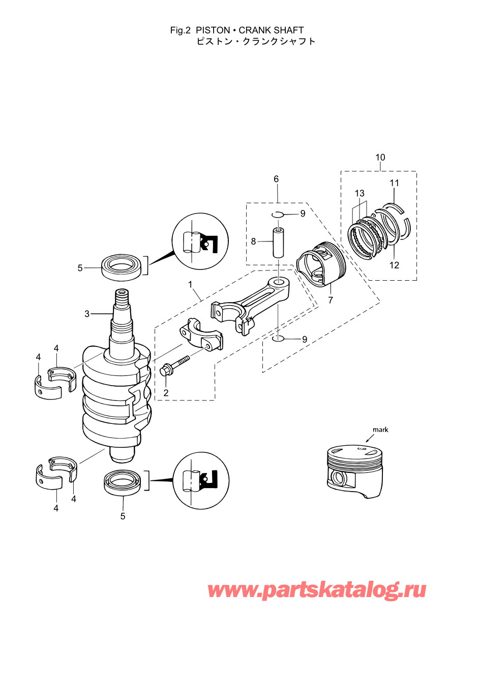 Tohatsu MFS6A3 (002-21051-9) / Fig.02 Поршень / Коленвал 