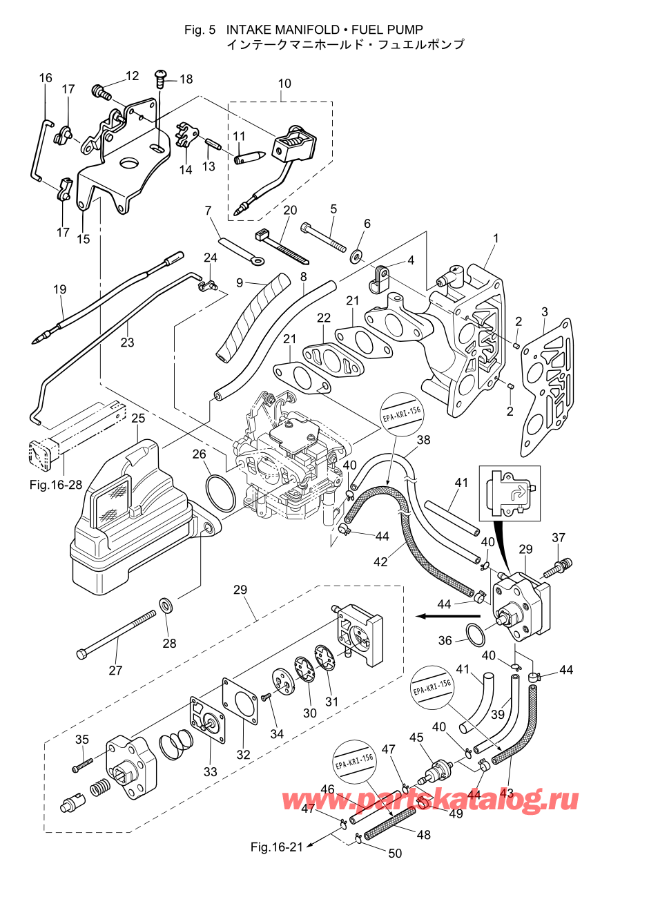 Tohatsu MFS6A3 (002-21051-9) / Fig.05 Впускной коллектор / Топливный насос 