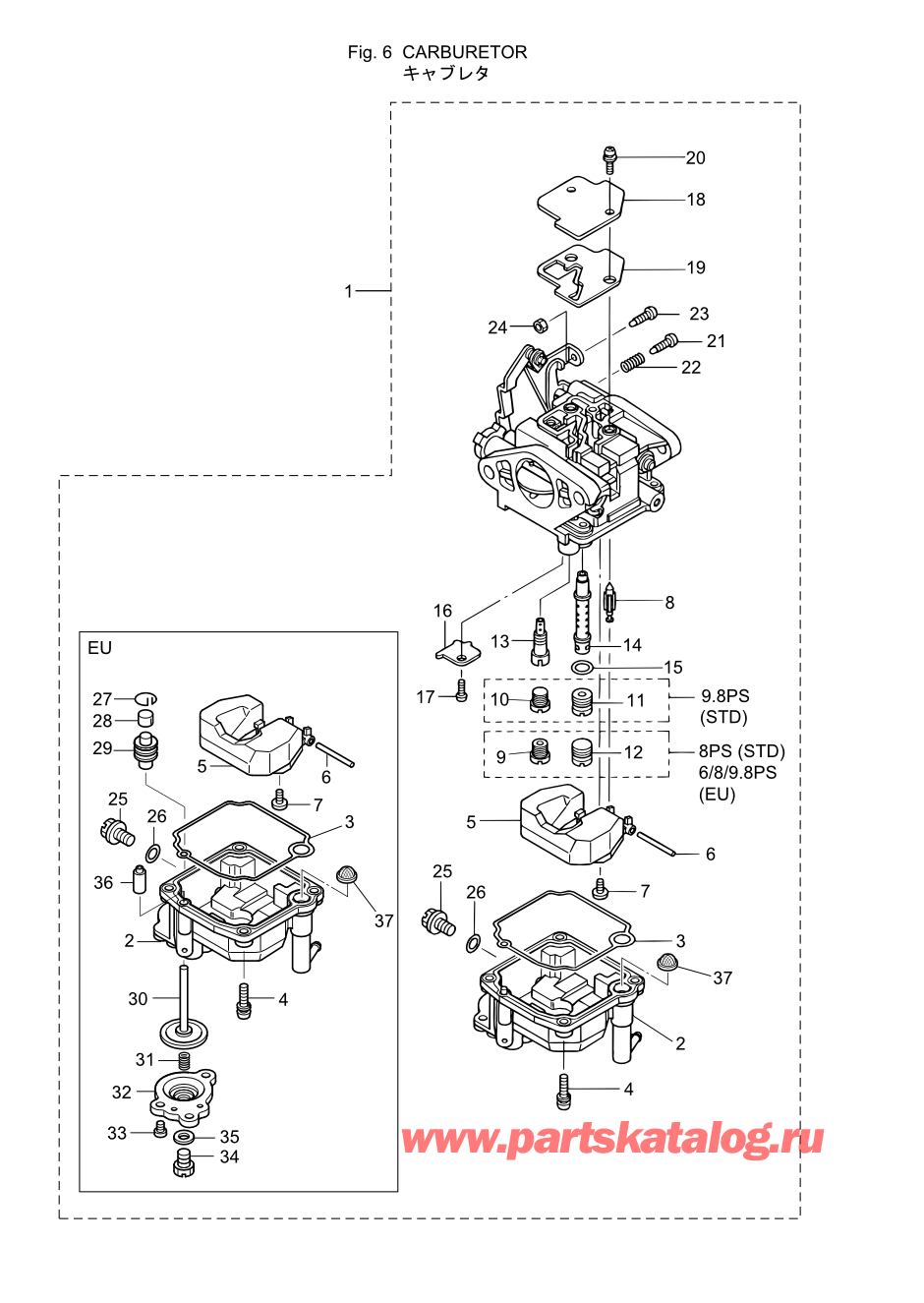 Tohatsu MFS6A3 (002-21051-9) / Fig.06 Карбюратор 