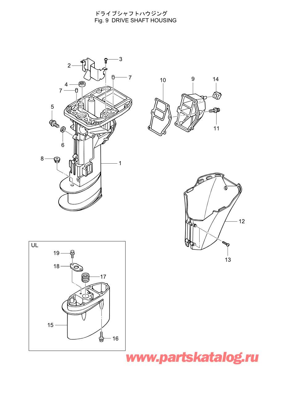 Tohatsu MFS6A3 (002-21051-9) / Fig.09 Корпус вала передачи 