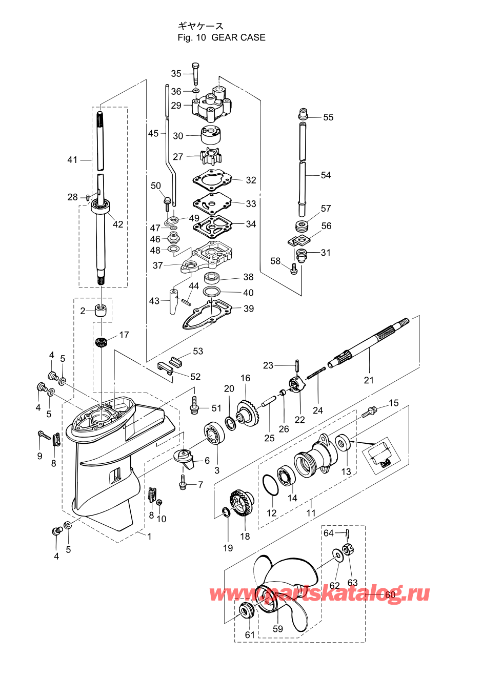 Tohatsu MFS6A3 (002-21051-9) / Fig.10 Картер коробки передач 