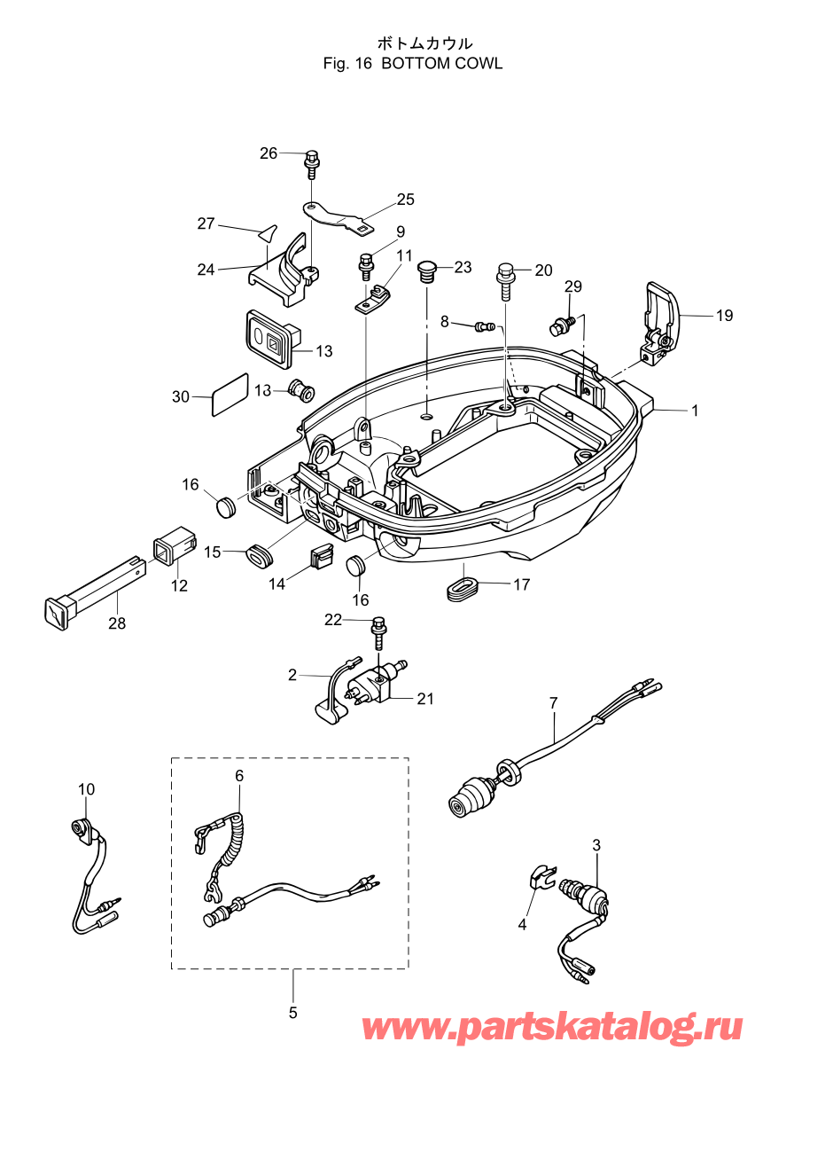 Tohatsu MFS6A3 (002-21051-9) / Fig.16 Низ капота 