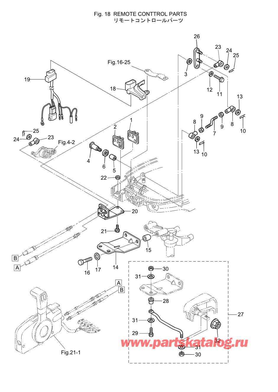 Tohatsu MFS6A3 (002-21051-9) / Fig.18 Запчасти для дистанционного управления 