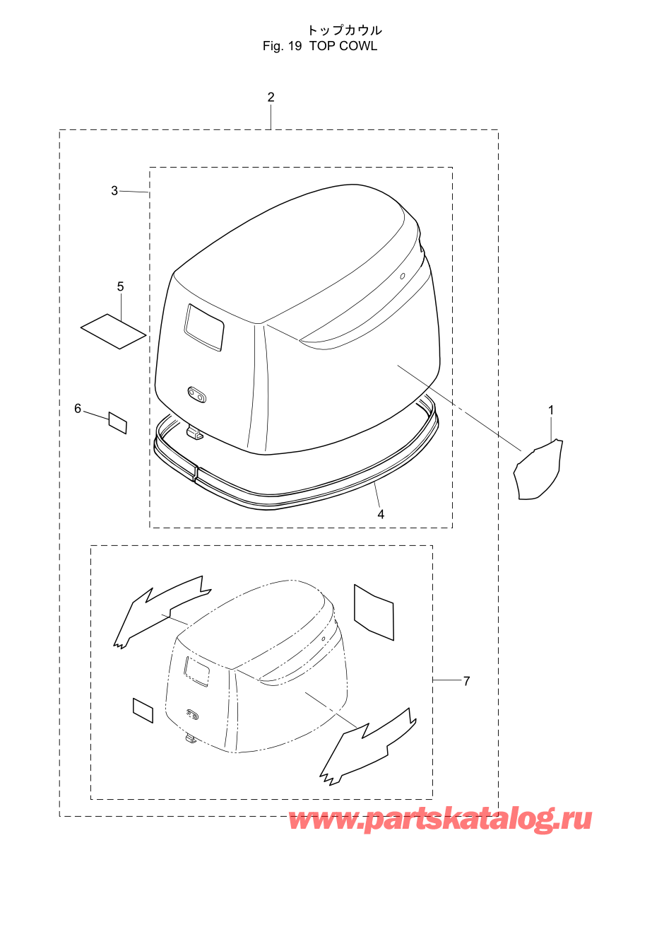 Tohatsu MFS6A3 (002-21051-9) / Fig.19 Верх капота 