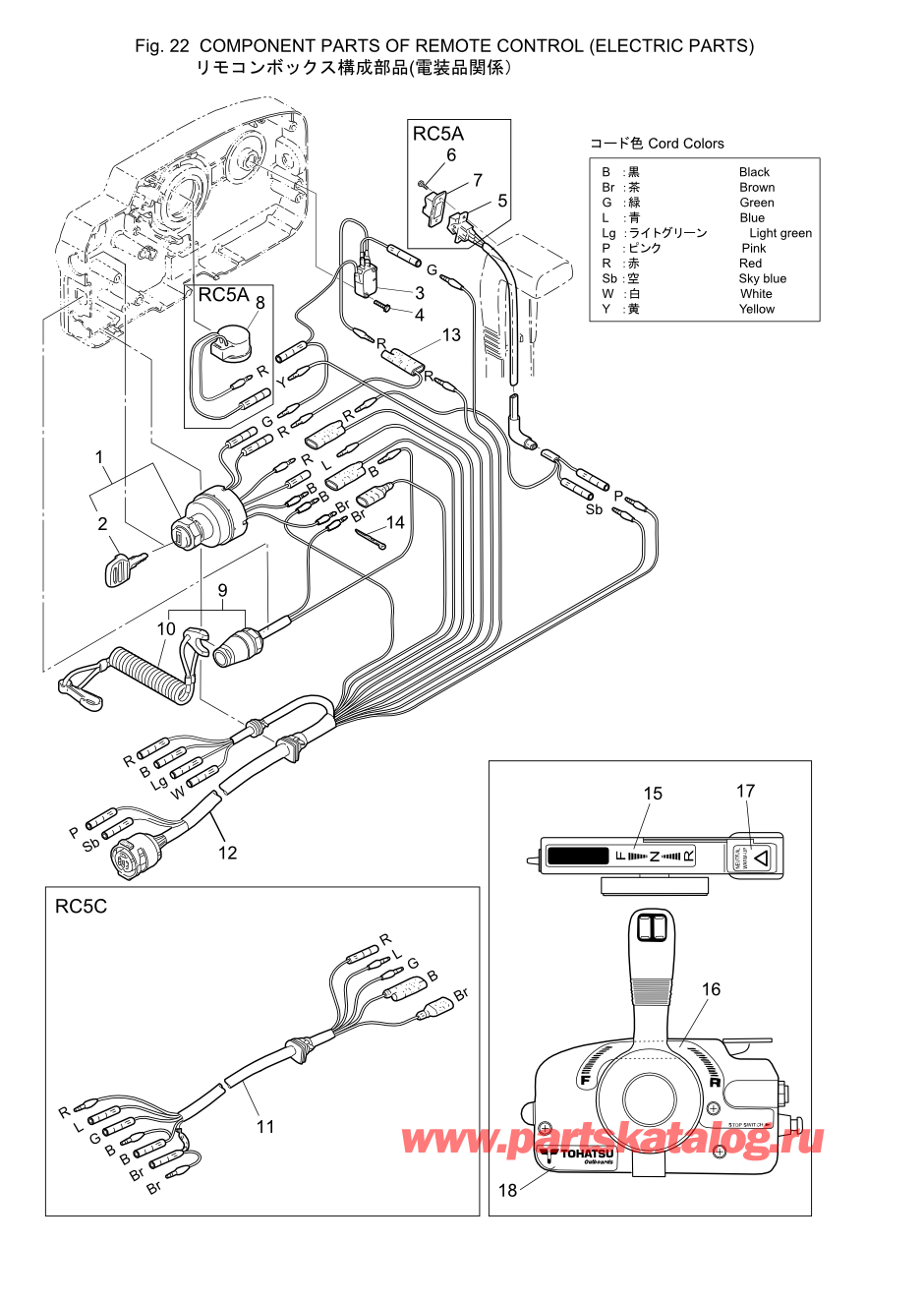 Tohatsu MFS6A3 (002-21051-9) / Fig.22 детали и запчасти Of Дистанционное управление (Электрические части) 