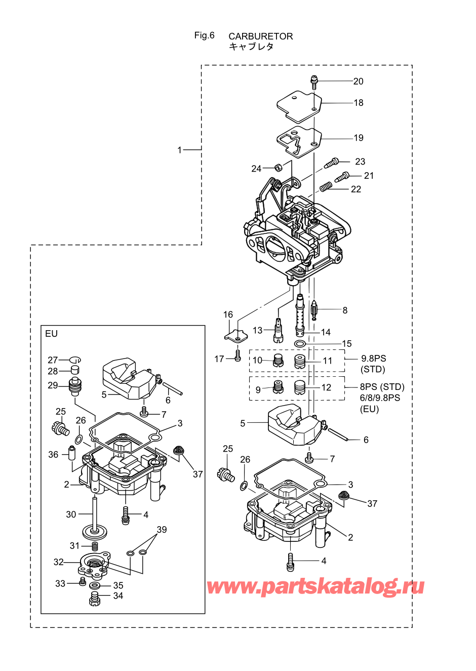 Tohatsu MFS6A3 (002-21051-0AE) / Fig.06 Карбюратор 