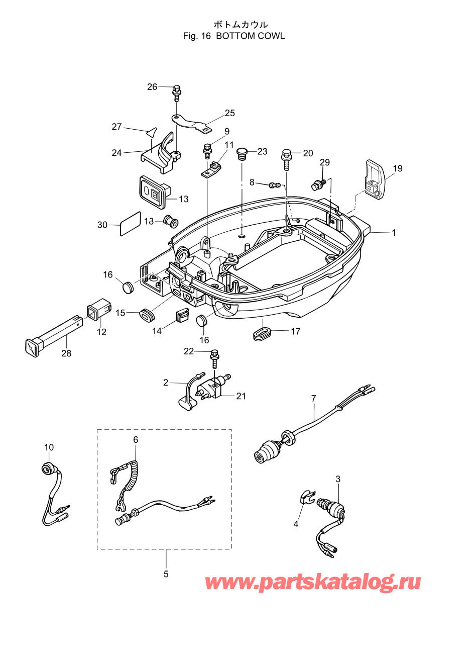 Tohatsu MFS6A3 (002-21051-0AE) / Fig.16 Низ капота 