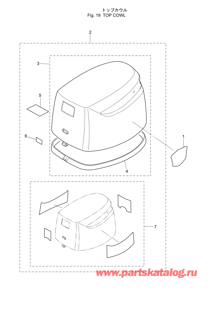 Tohatsu MFS6A3 (002-21051-0AE) / Fig.19 Верх капота 