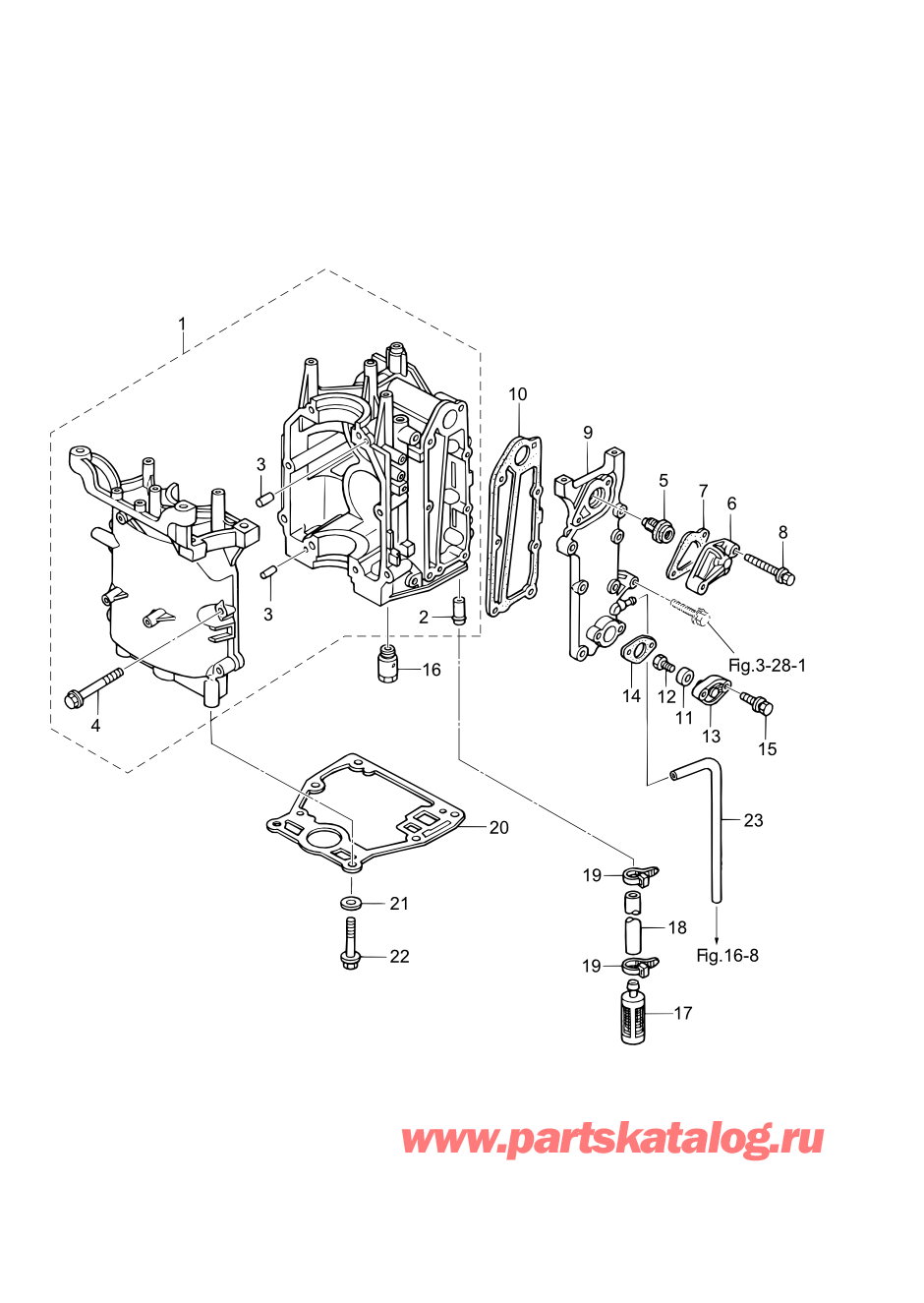 Tohatsu MFS6A3 (002-21051-0AF) / Fig.01 Цилиндр / Кривошип Case 