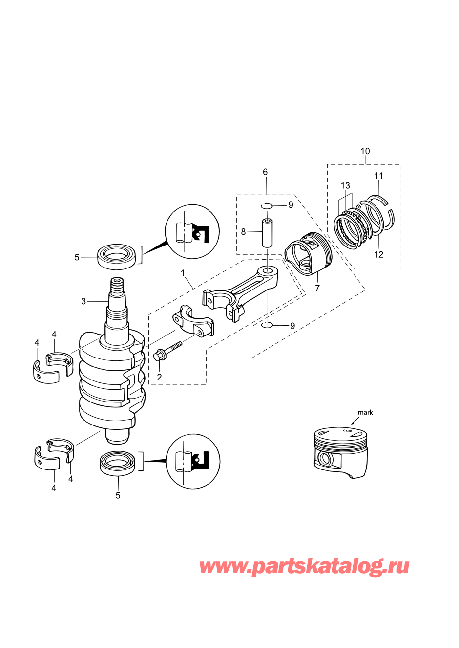 Tohatsu MFS6A3 (002-21051-0AF) / Fig.02 Поршень / Коленвал 