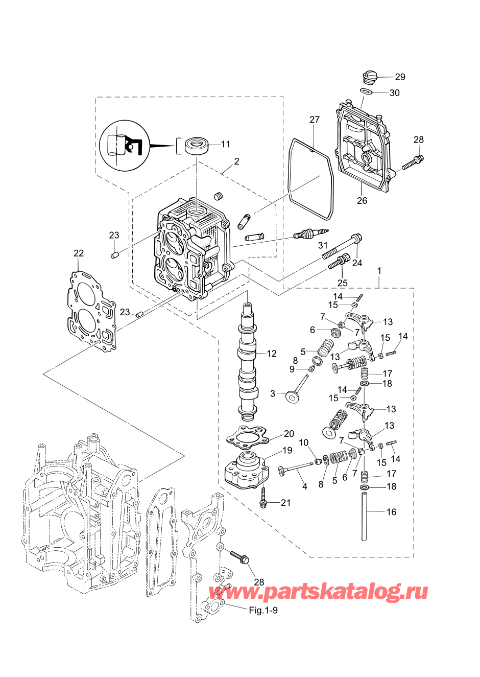 Tohatsu MFS6A3 (002-21051-0AF) / Fig.03 Головка блока цилиндра / Масляный насос 