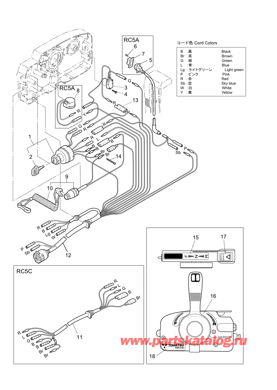 Tohatsu MFS6A3 (002-21051-0AF) / Fig.22 детали и запчасти Of Дистанционное управление (Электрические части) 