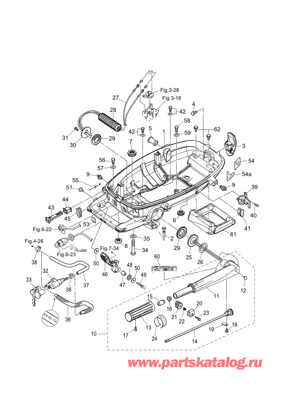 Tohatsu MFS6D (002-21046-0BX) / Fig.10 Низ капота / Румпель 